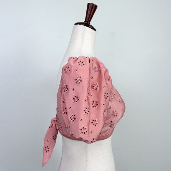 Chelsea & Violet Pink Eyelet Waterproof Swim Crop Bikini Top NWT - Picture 4 of 8